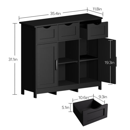 TV Stand, Storage Cabinet,Wooden Floor Cabinet with Drawers And Shelves, Accent Cabinet For Living Room,Bedroom,Bathroom Furniture Home Decor, Black