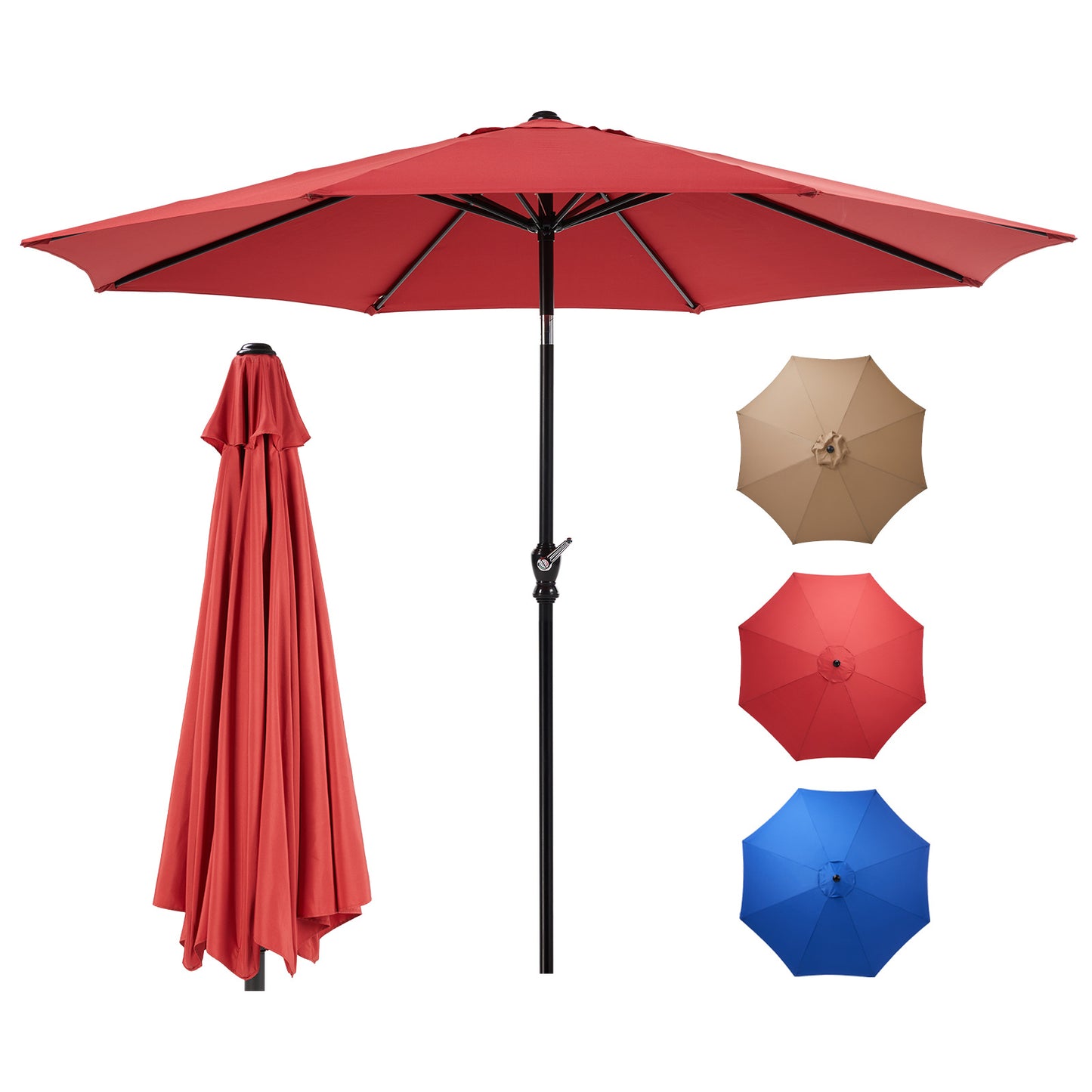 Outdoor Patio Umbrella With Push Button Tilt And Crank, 8 Sturdy Ribs UV Protection And Waterproof For Garden (Red, Blue, or Khaki), Base Sold Separately