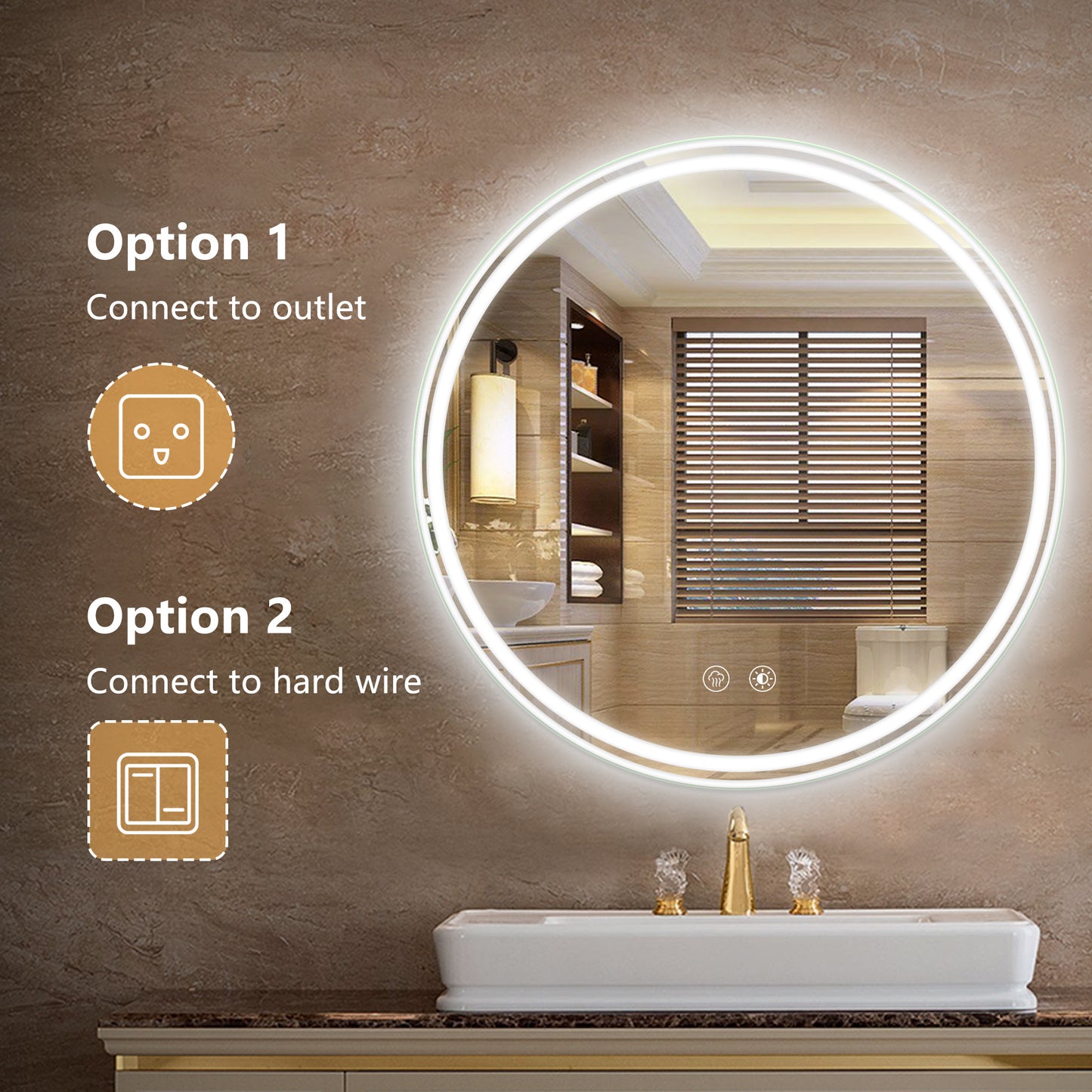 LED Light ROUND BATHROOM MIRROR 24X24 INCH