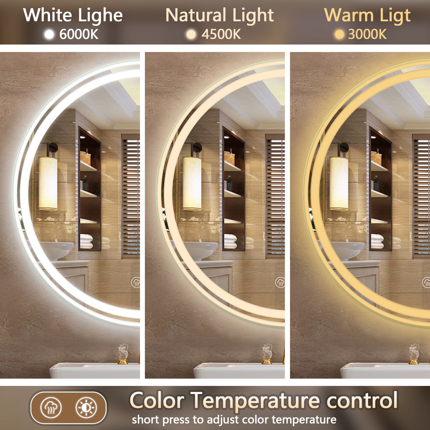 LED Light ROUND BATHROOM MIRROR 24X24 INCH