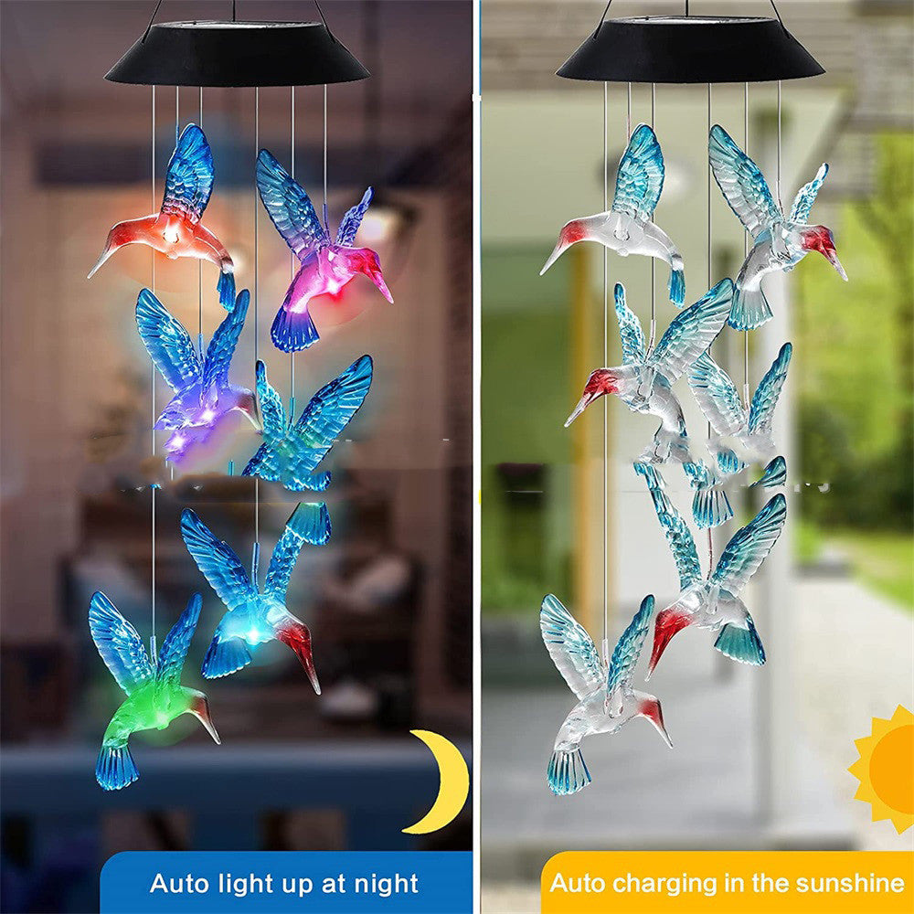 Outdoor Patio Solar Hummingbird, Solar Lights Hummingbird Wind Chime