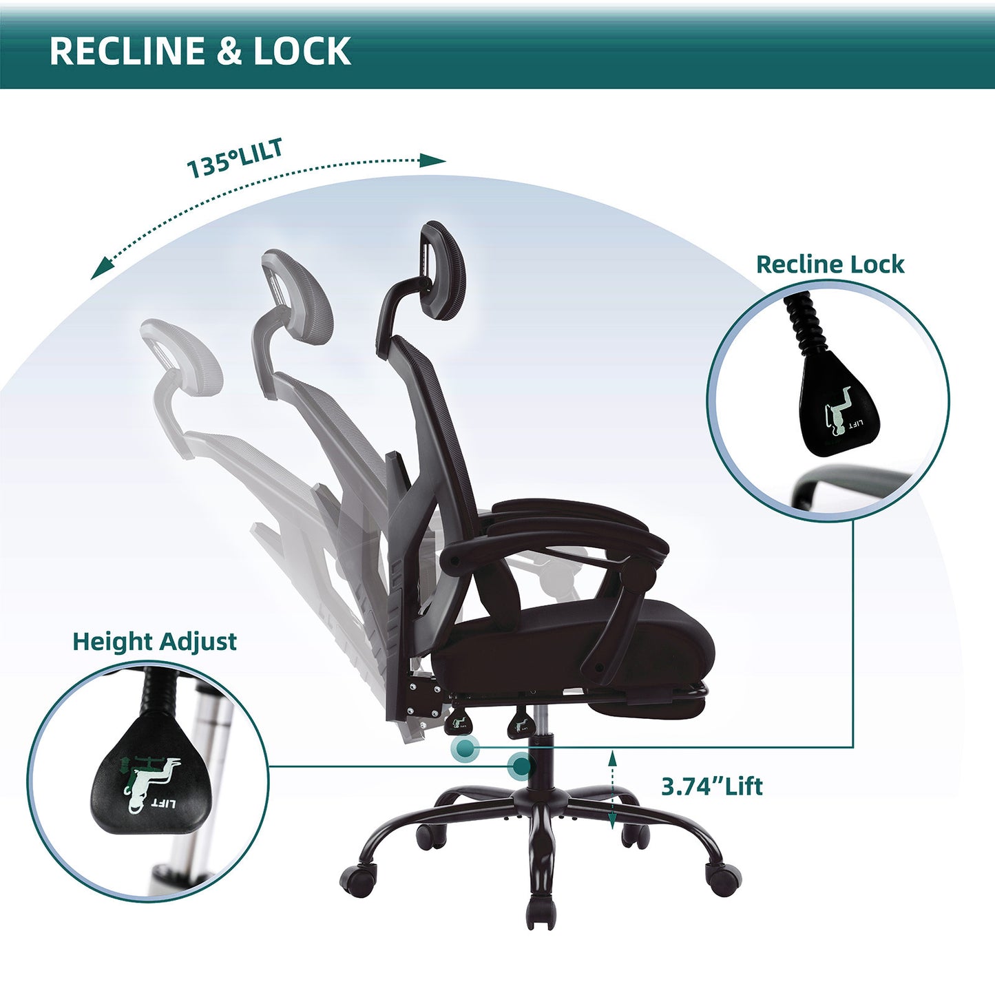 Retractable Ergonomic Swivel Office Chair With Footrest, Lumbar Support Pillow, And Padded Armrests