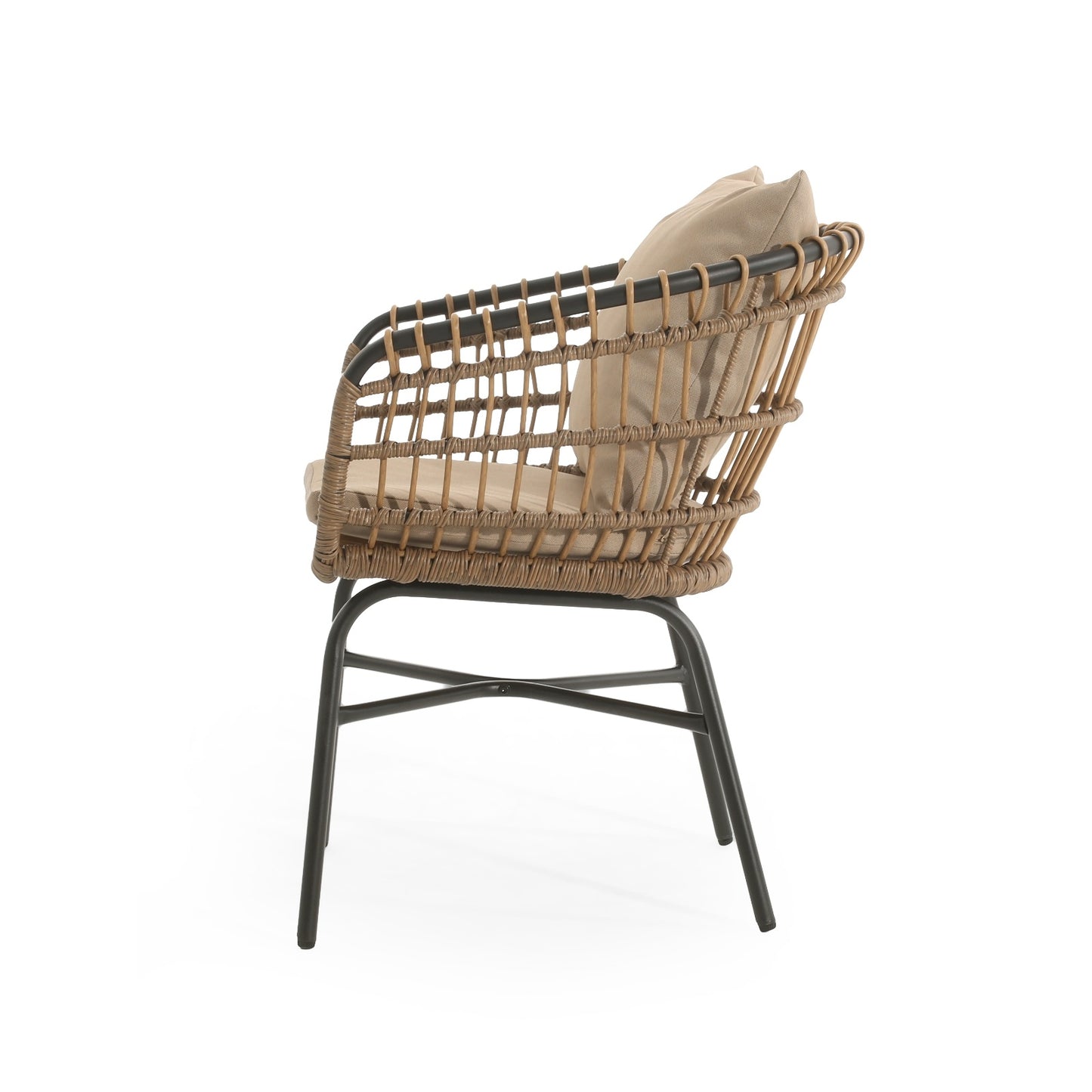 Outdoor Wicker And Metal Patio Chairs With Cushions, Set Of 2