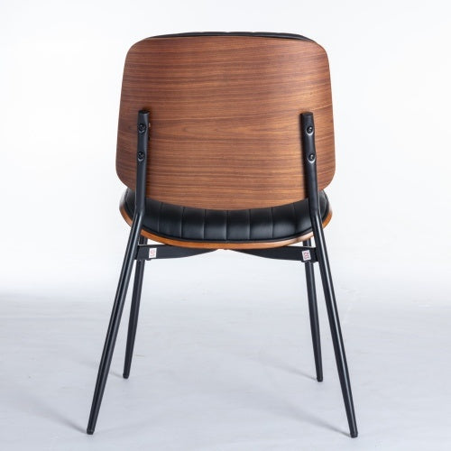 Dining Chairs Set Of 2 Mid Century Modern, Retro Faux Leather Chair With Walnut Bentwood Back Upholstered Seat Metal Legs Adjustable Foot For Kitchen Dining Room Chairs