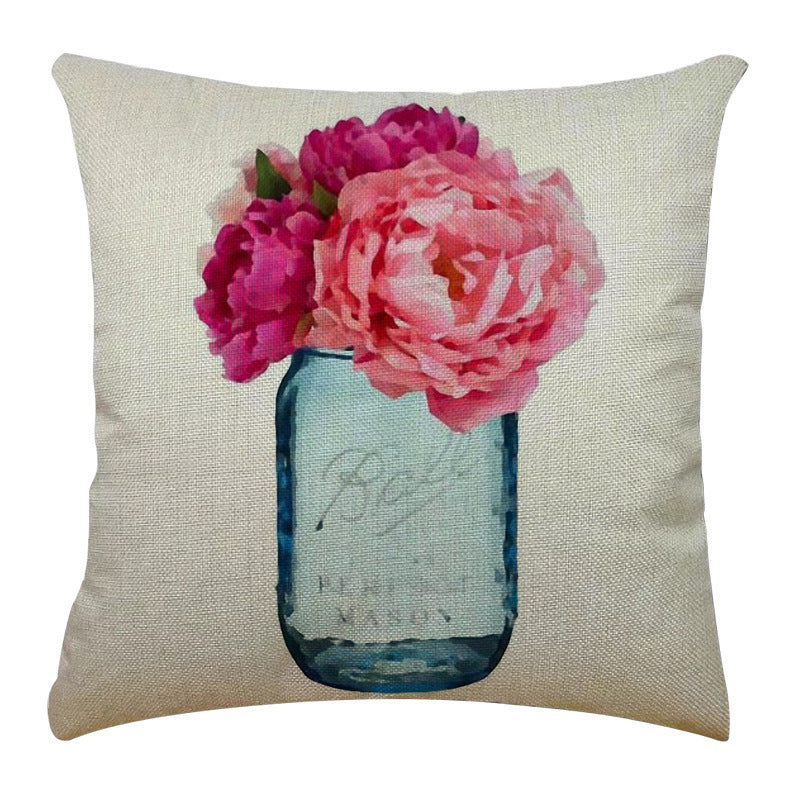 Bicycle Illustration Linen Pillow Cover Vase English Letters Home Cushion