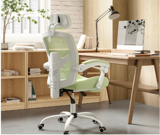 Retractable Ergonomic Swivel Office Chair With Footrest, Lumbar Support Pillow, And Padded Armrests