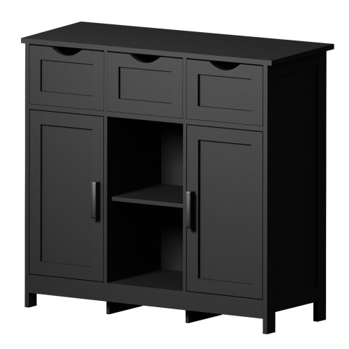TV Stand, Storage Cabinet,Wooden Floor Cabinet with Drawers And Shelves, Accent Cabinet For Living Room,Bedroom,Bathroom Furniture Home Decor, Black