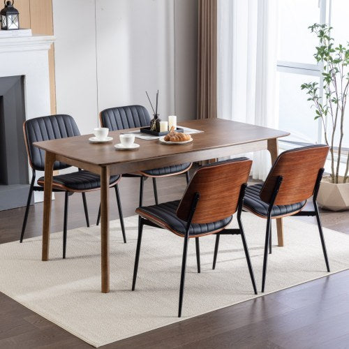 Dining Chairs Set Of 2 Mid Century Modern, Retro Faux Leather Chair With Walnut Bentwood Back Upholstered Seat Metal Legs Adjustable Foot For Kitchen Dining Room Chairs