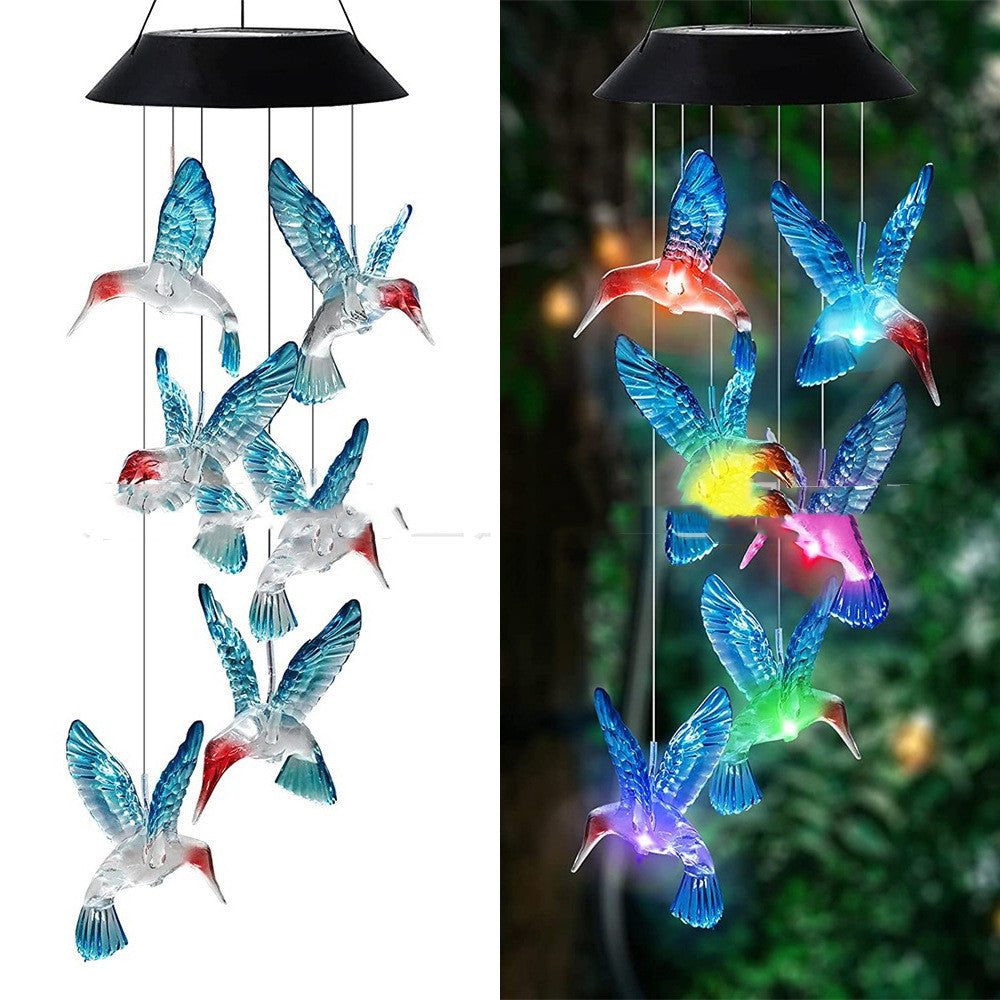 Outdoor Patio Solar Hummingbird, Solar Lights Hummingbird Wind Chime