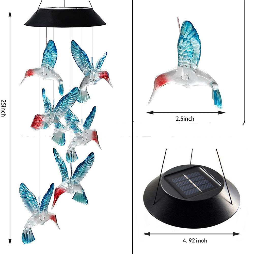 Outdoor Patio Solar Hummingbird, Solar Lights Hummingbird Wind Chime