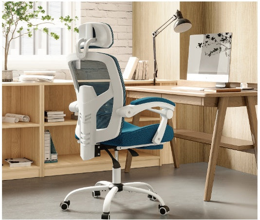 Retractable Ergonomic Swivel Office Chair With Footrest, Lumbar Support Pillow, And Padded Armrests