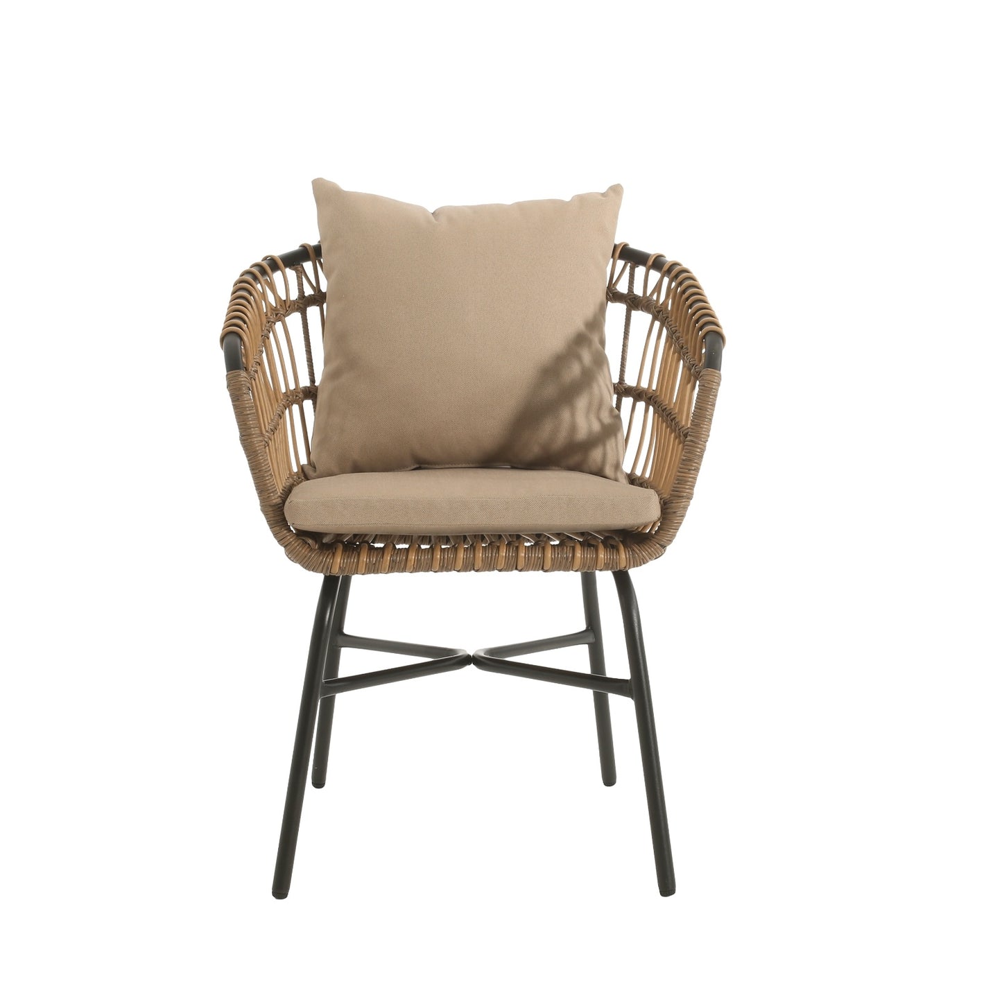 Outdoor Wicker And Metal Patio Chairs With Cushions, Set Of 2