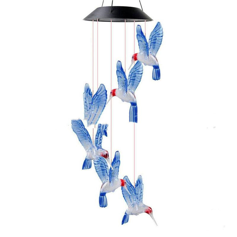 Outdoor Patio Solar Hummingbird, Solar Lights Hummingbird Wind Chime