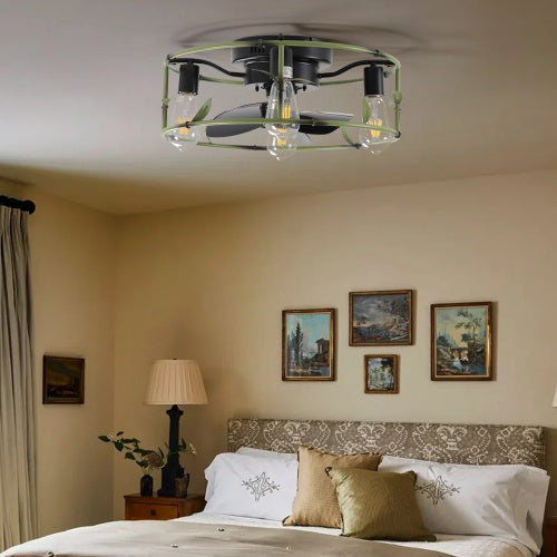 Round Industrial Light With Built-in Ceiling Fan And Remote Control