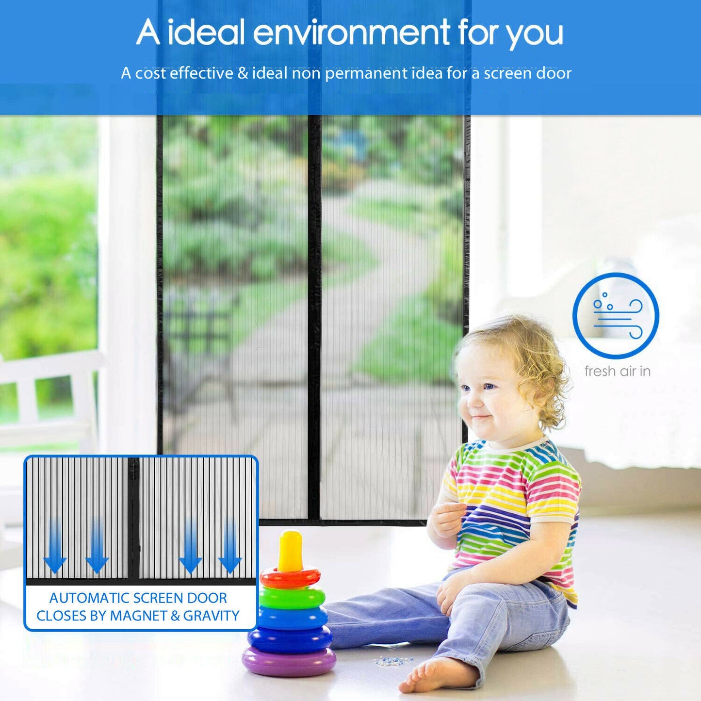Magnetic Screen Door, Retractable Mesh Mosquito Net
