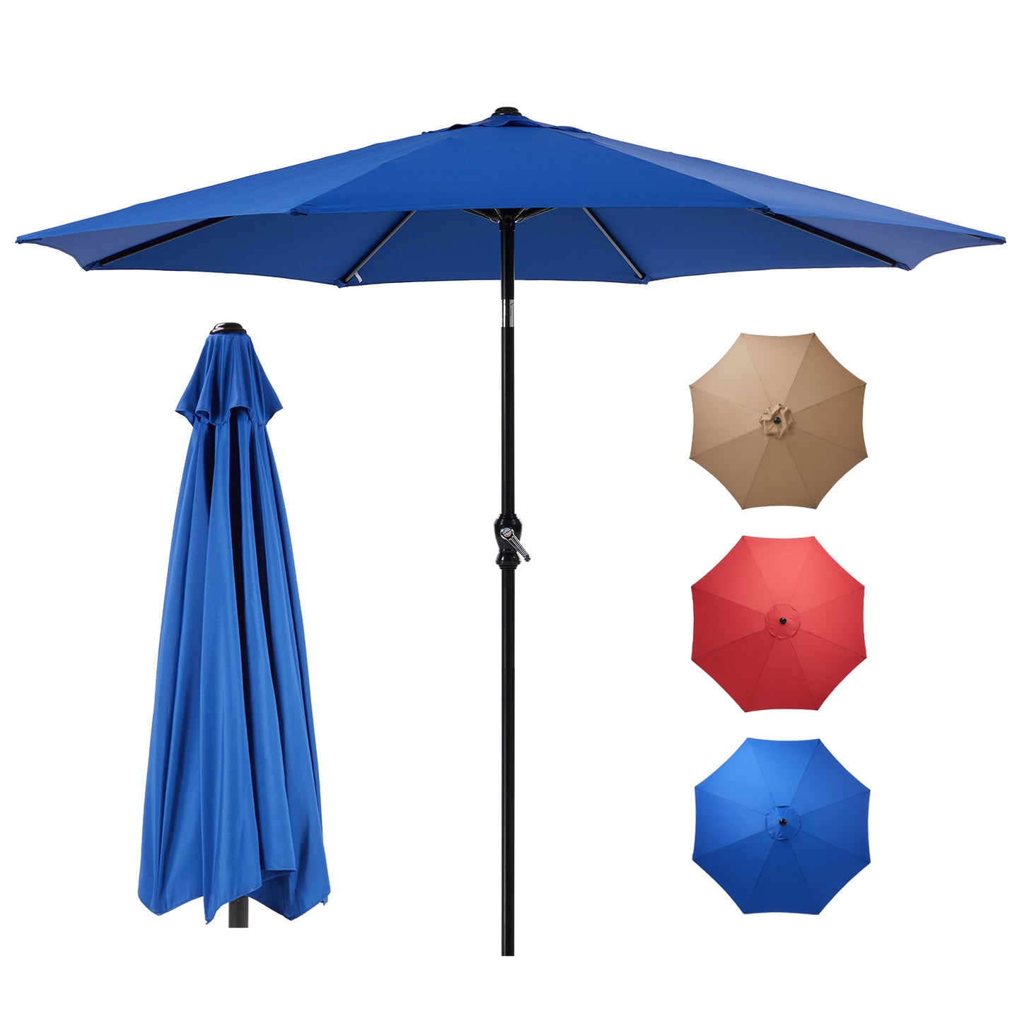 Outdoor Patio Umbrella With Push Button Tilt And Crank, 8 Sturdy Ribs UV Protection And Waterproof For Garden (Red, Blue, or Khaki), Base Sold Separately