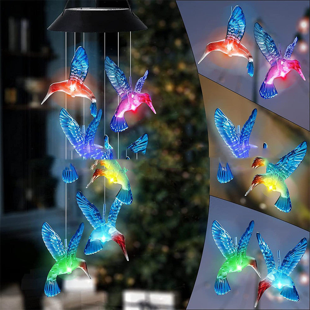 Outdoor Patio Solar Hummingbird, Solar Lights Hummingbird Wind Chime