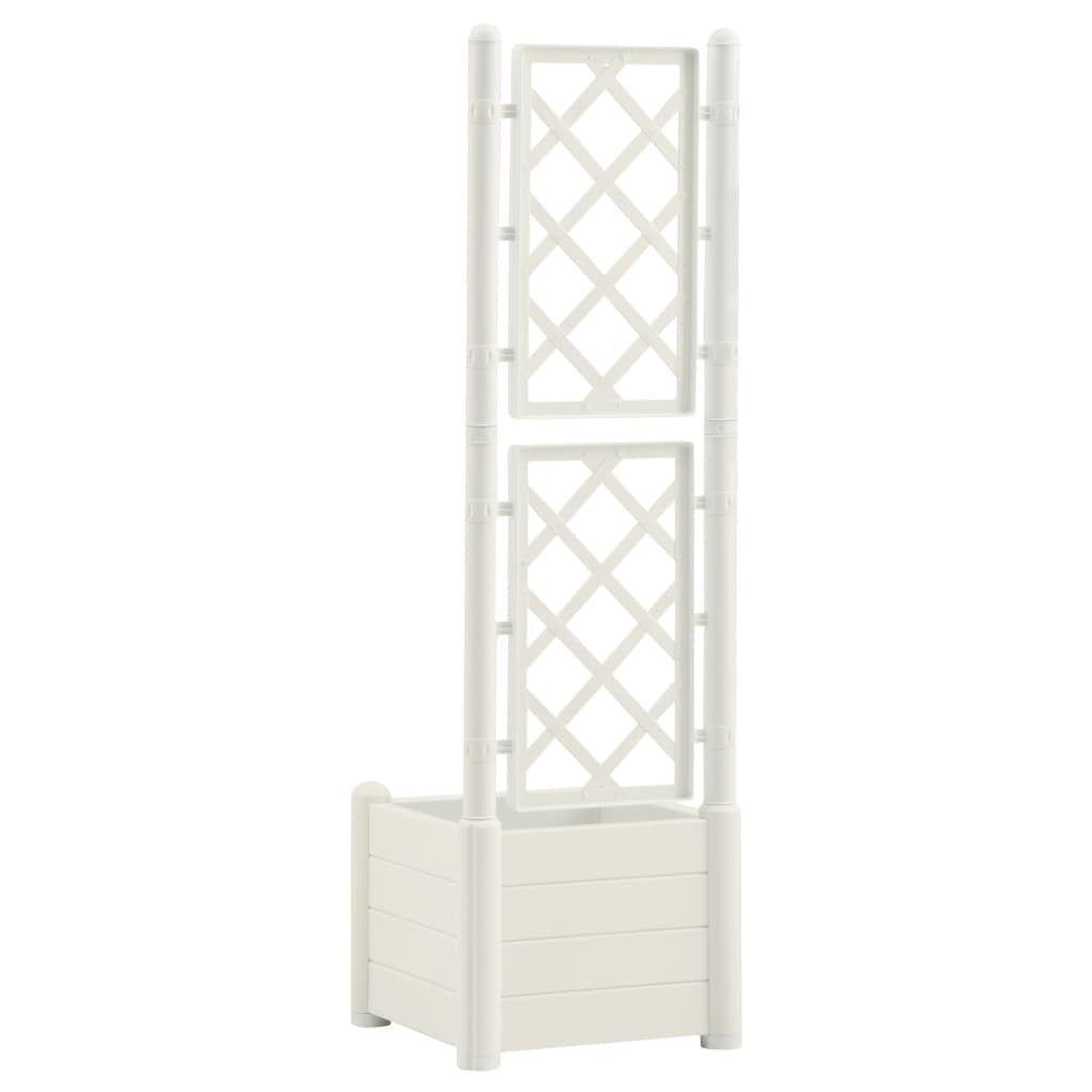 XL Garden Planter with Trellis 16x16x55in PP White
