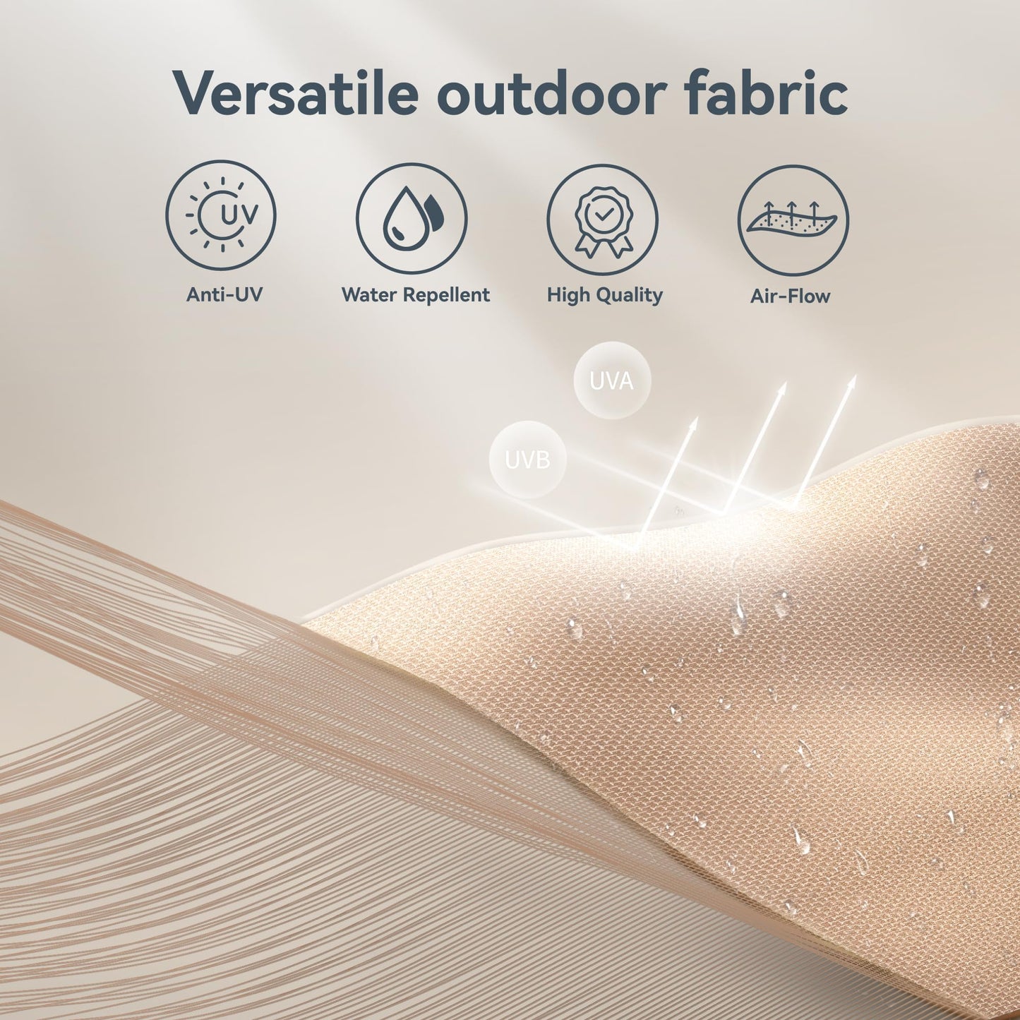 Large 15ft Patio Umbrella with Base & Solar Lights, 36 LED Lights And Umbrella Stand, Beige