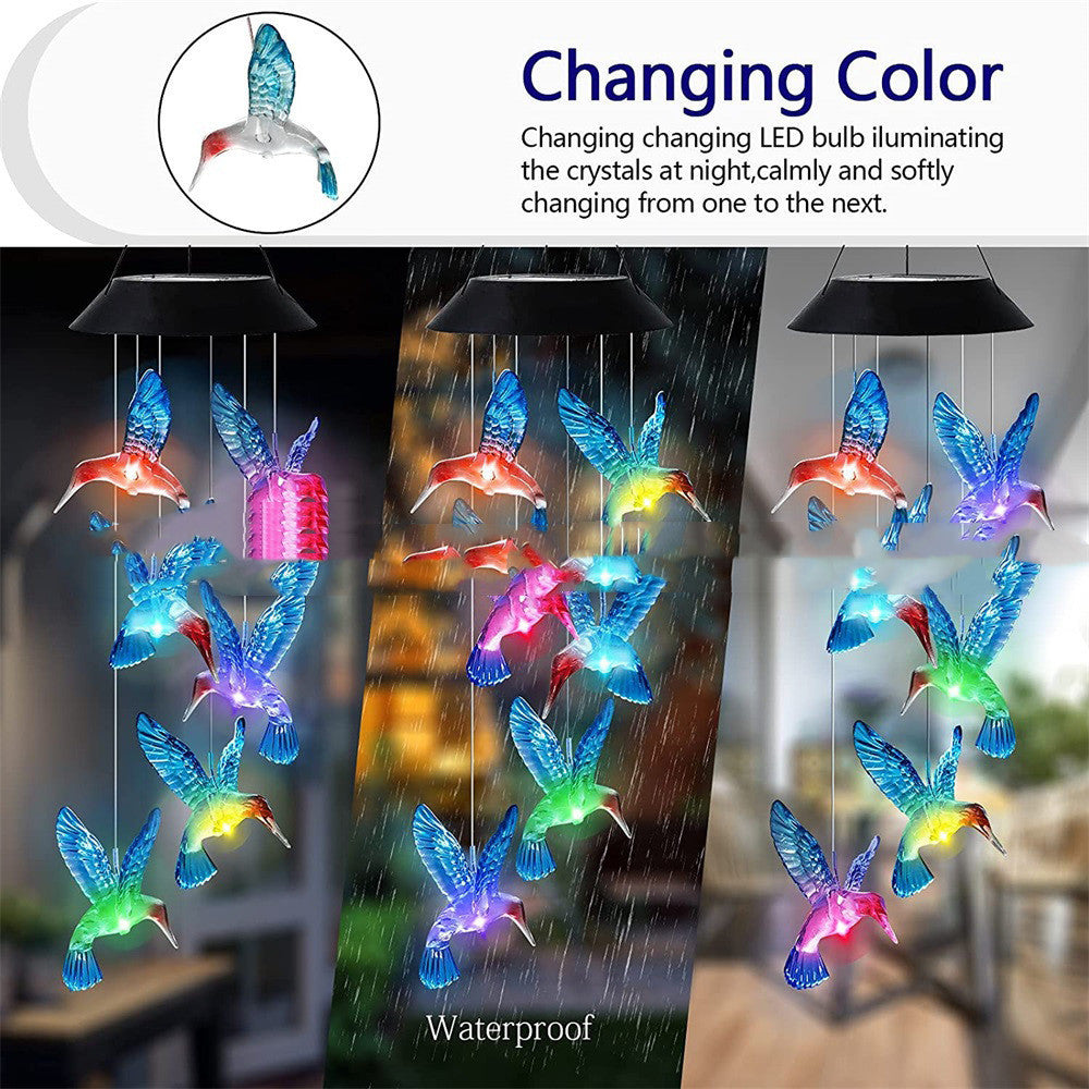 Outdoor Patio Solar Hummingbird, Solar Lights Hummingbird Wind Chime