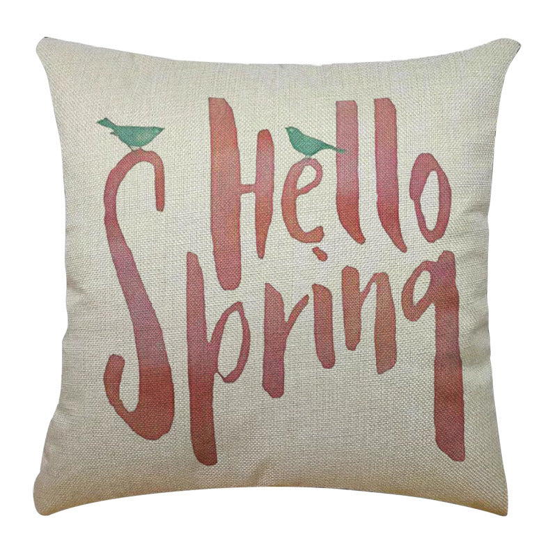 Bicycle Illustration Linen Pillow Cover Vase English Letters Home Cushion