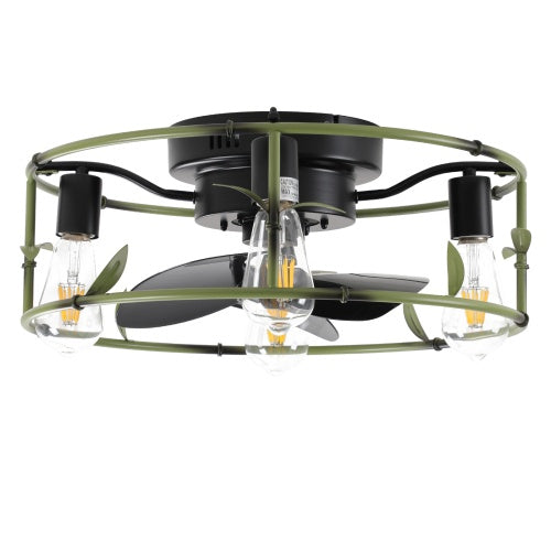 Round Industrial Light With Built-in Ceiling Fan And Remote Control