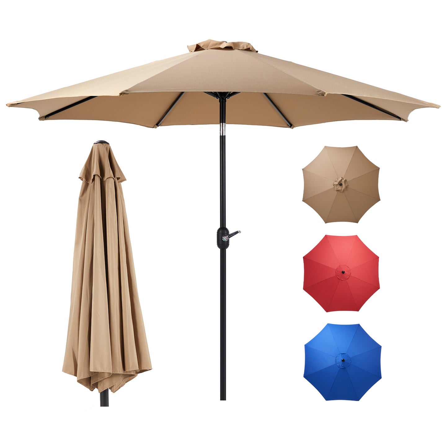 Outdoor Patio Umbrella With Push Button Tilt And Crank, 8 Sturdy Ribs UV Protection And Waterproof For Garden (Red, Blue, or Khaki), Base Sold Separately