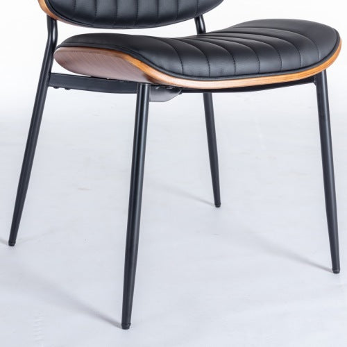 Dining Chairs Set Of 2 Mid Century Modern, Retro Faux Leather Chair With Walnut Bentwood Back Upholstered Seat Metal Legs Adjustable Foot For Kitchen Dining Room Chairs