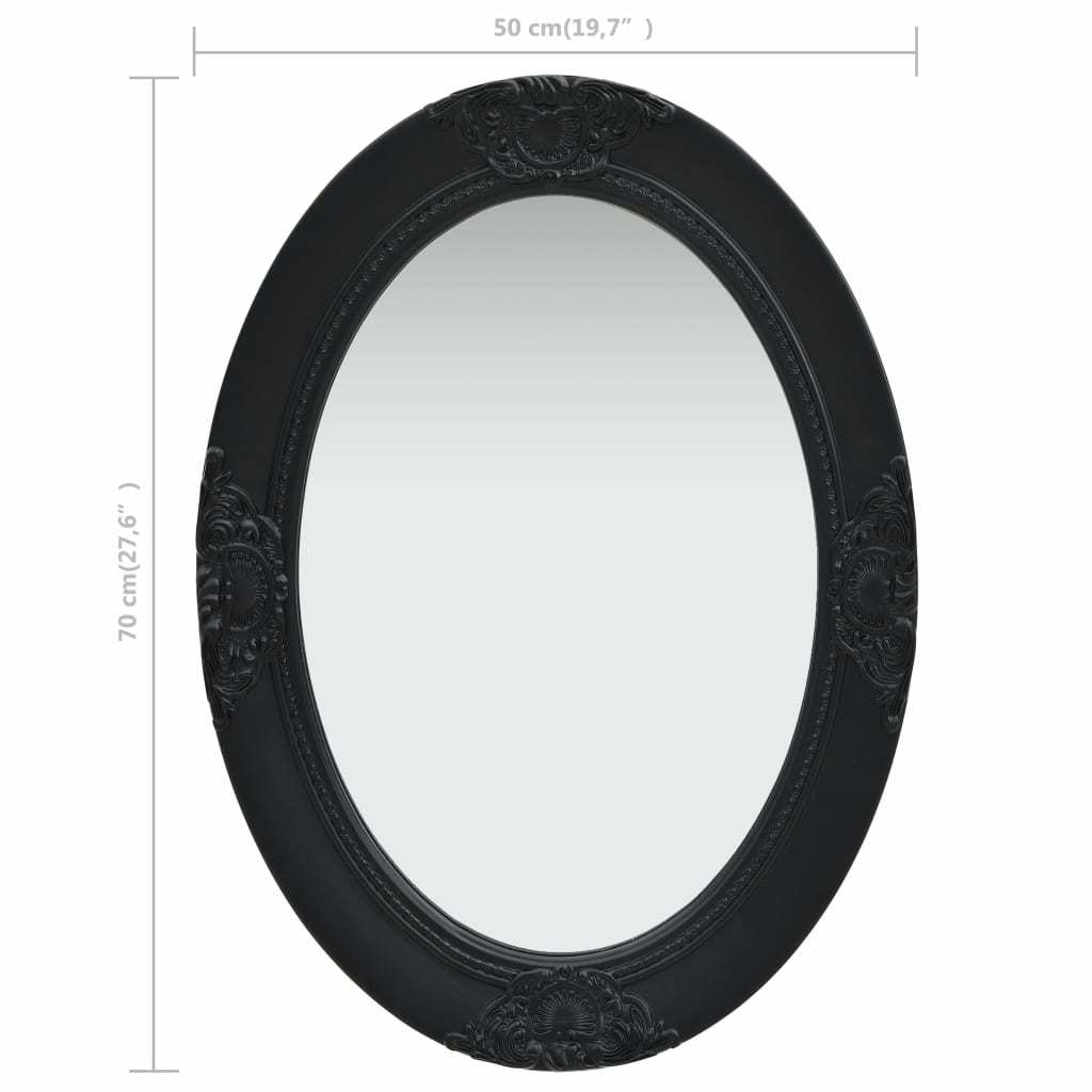 Oval Baroque Wall Mirror, Antique Mirror 19.7"x27.6" Black