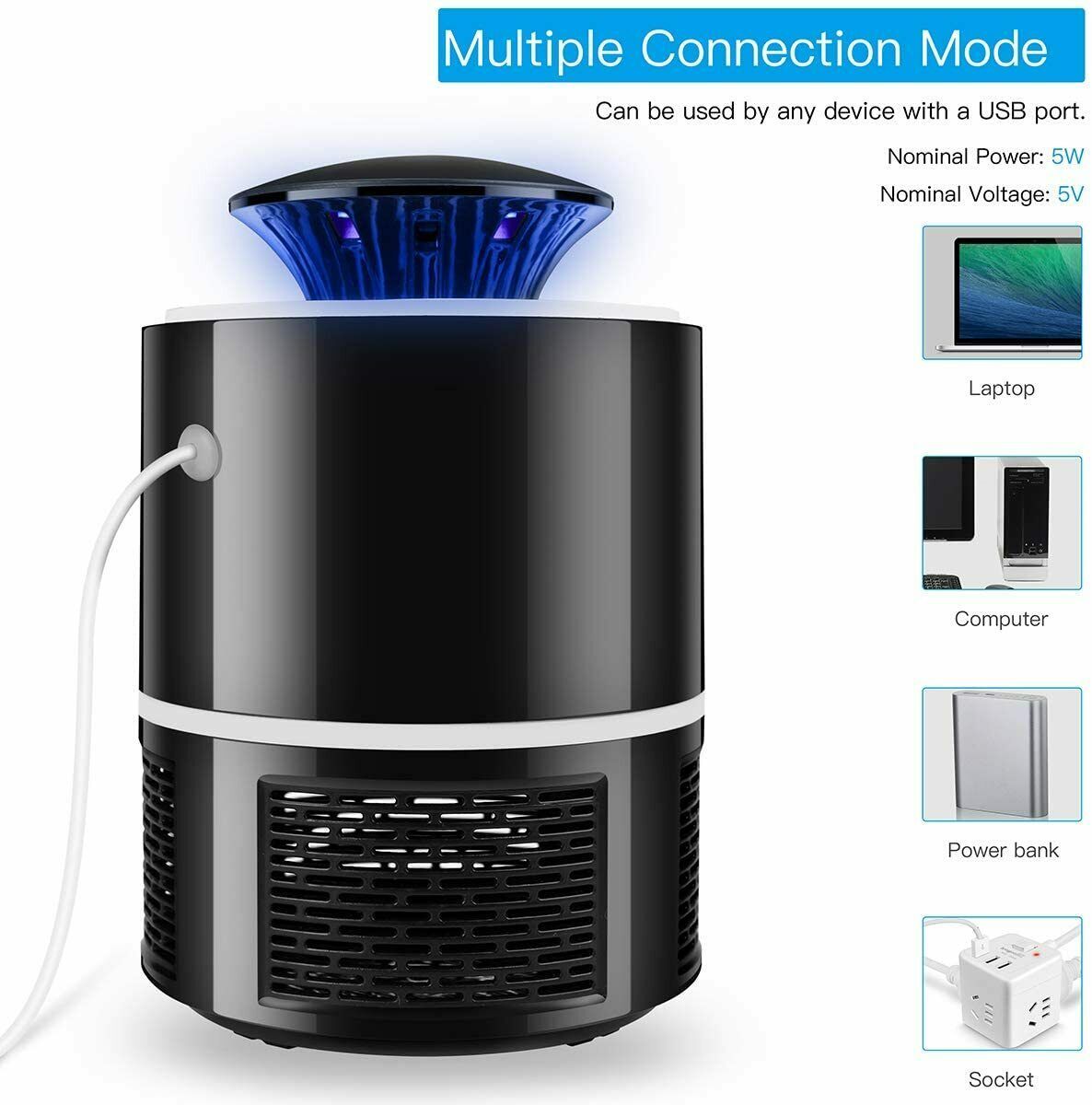 Electric UV Mosquito Killer Lamp, Outdoor Indoor Fly Bug Insect Zapper Trap USB