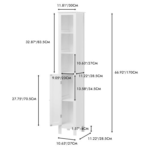 White Bathroom Cabinet, 66.92 Inch Tall Bathroom Storage Cabinet, Freestanding Cabinet