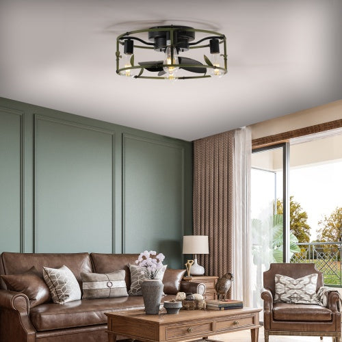 Round Industrial Light With Built-in Ceiling Fan And Remote Control