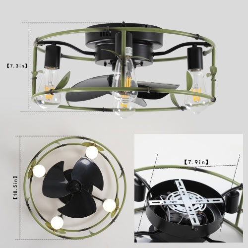 Round Industrial Light With Built-in Ceiling Fan And Remote Control