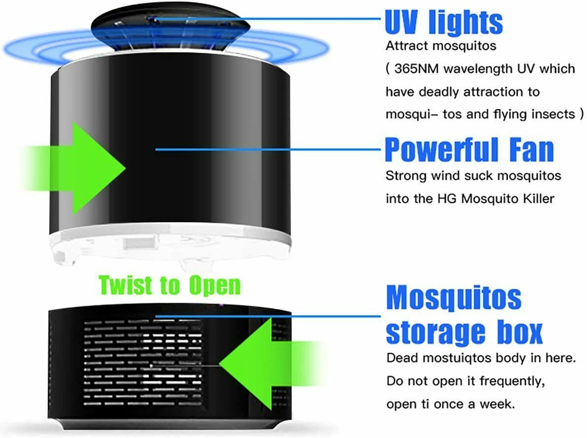 Electric UV Mosquito Killer Lamp, Outdoor Indoor Fly Bug Insect Zapper Trap USB
