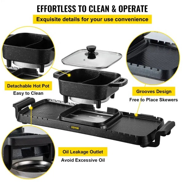 Multifunctional Teppanyaki Grill And Hot Pot With Dual Temp Control