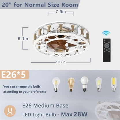 Caged Ceiling Fan With Light and Remote Control, Semi-recessed Modern Ceiling Fan with 6 Speed Reversible Blades, 4 LED Bulbs Included