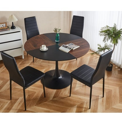 5 Piece Mid-century Dining Set, Dining Table For 4-6 People With MDF Table Top, Black/Walnut