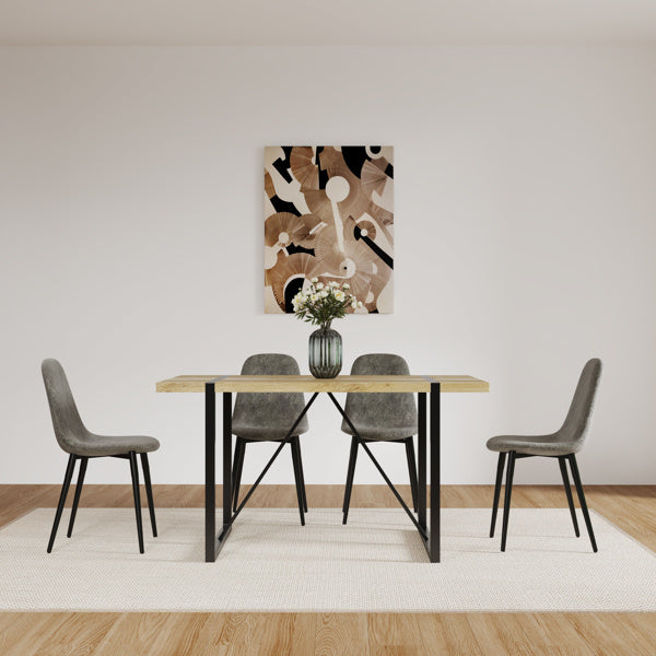 Set Of 4 Grey Suede Upholstered Dining Chairs, Modern Kitchen Dining Chairs