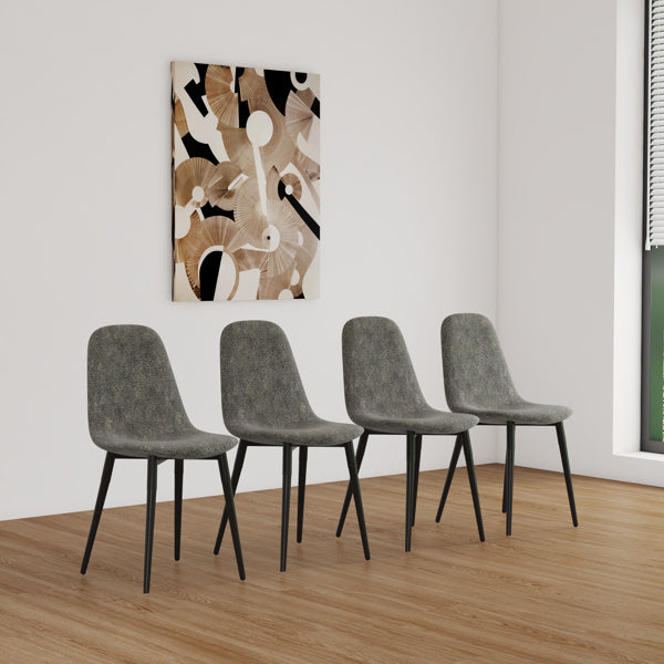 Set Of 4 Grey Suede Upholstered Dining Chairs, Modern Kitchen Dining Chairs