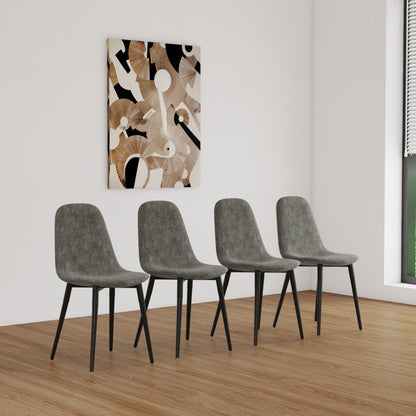 Set Of 4 Grey Suede Upholstered Dining Chairs, Modern Kitchen Dining Chairs