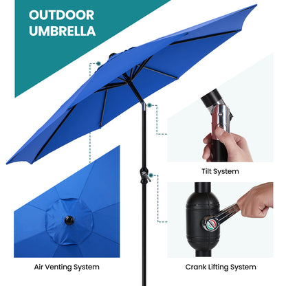 Outdoor Patio Umbrella With Push Button Tilt And Crank, 8 Sturdy Ribs UV Protection And Waterproof For Garden (Red, Blue, or Khaki), Base Sold Separately