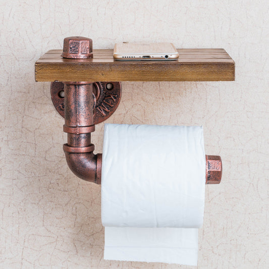 Wrought Iron Pipe Toilet Paper Rack, Rustic Toilet Paper Holder with Shelf, Small Towel Rack, Toilet Storage Rack