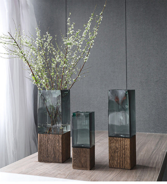 Small Wood and Glass Vase, Rustic Vase (1 Vase)