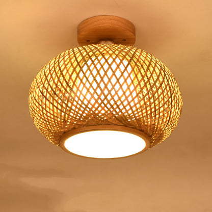 Bamboo Flush-Mount Ceiling Light, Modern Bohemian Ceiling Light