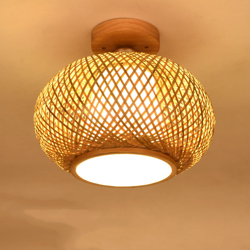 Bamboo Flush-Mount Ceiling Light, Modern Bohemian Ceiling Light