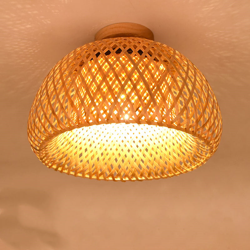 Bamboo Flush-Mount Ceiling Light, Modern Bohemian Ceiling Light