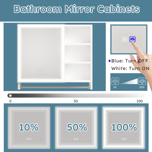 Modern 32x28 Inch Bathroom Cabinet With Mirror, LED Lights, Storage Cabinet with LED Mirror, Medicine Cabinet