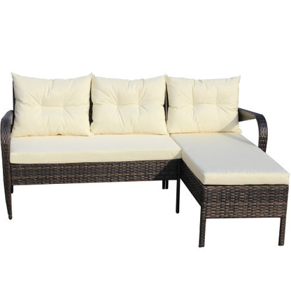 Outdoor Patio Furniture Set, 2 Piece Wicker Ratten Sectional With Cushions, Beige