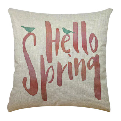 Bicycle Illustration Linen Pillow Cover Vase English Letters Home Cushion