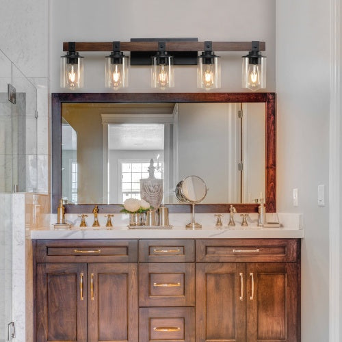 5 Light Farmhouse Bathroom Vanity Light Fixture, Rustic Bathroom Vanity Wall Light